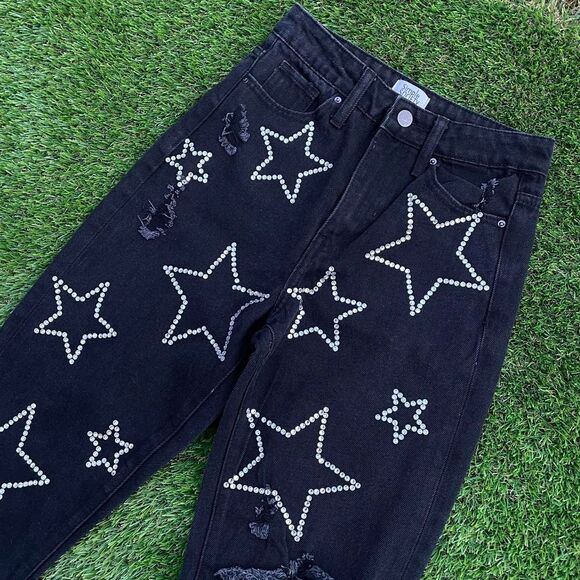 Simple society black white rhinestone star denim jeans size 00/23 - Picture 2 of 7